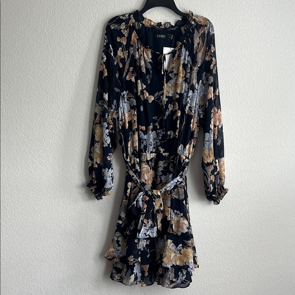 Lauren Ralph Lauren Floral Belted Crinkle Georgette Dress, Plus Size 22W NWT